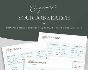 Job Search Planner | Job Search Organiser | Job Search Project Plan | Printable PDF Planners (Letter, A4, A5)  | Free Excel Templates