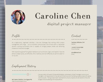 creative cv template matching cover letter application etsy