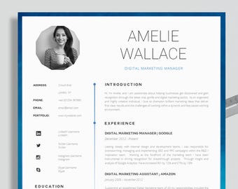 creative cv template matching cover letter application etsy