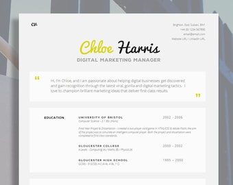 creative cv template matching cover letter application etsy