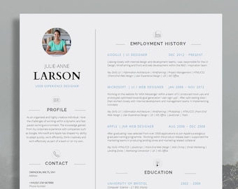 creative cv template matching cover letter application etsy