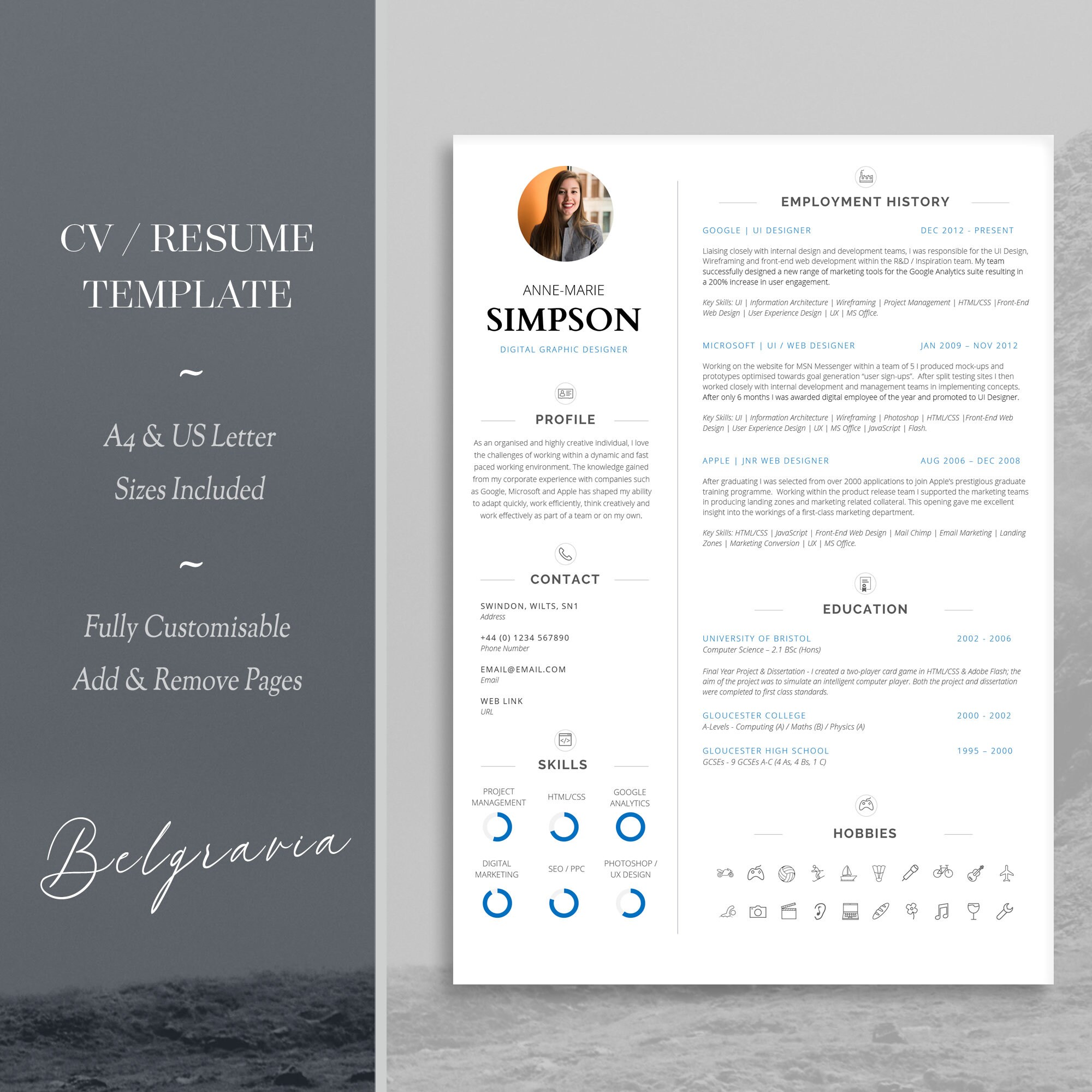 One Page Resume Template for Microsoft Word in White. Single - Etsy