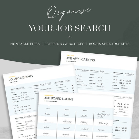 Job Search Planner Job Search Organiser Job Search Project Etsy