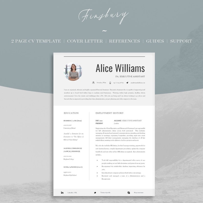 Resume and Cover Letter Template Professional Resume Template A4 & Letter / MAC or PC Professional CV Template for Word Finsbury image 1