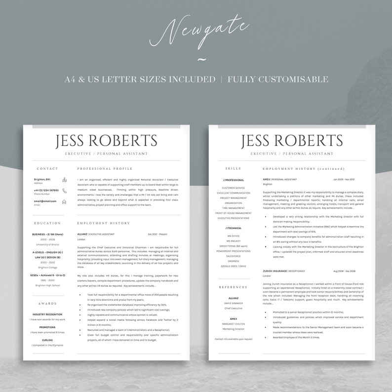 Traditional 2 page resume example, editable 2 page resume template, professional resume template, bold modern resume design, traditional resume example.