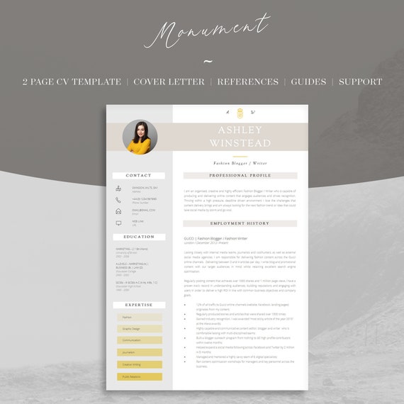 Two Page Resume Template Modern Cv Template For Word Etsy