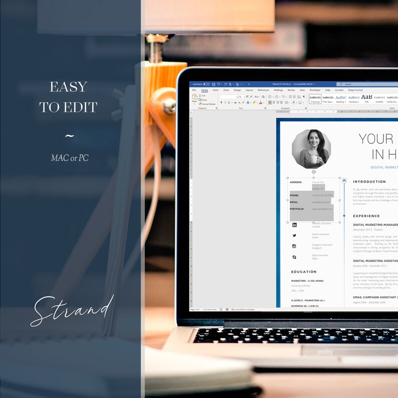 Marketing Resume Template for Word | Printable CV for Word | High ...