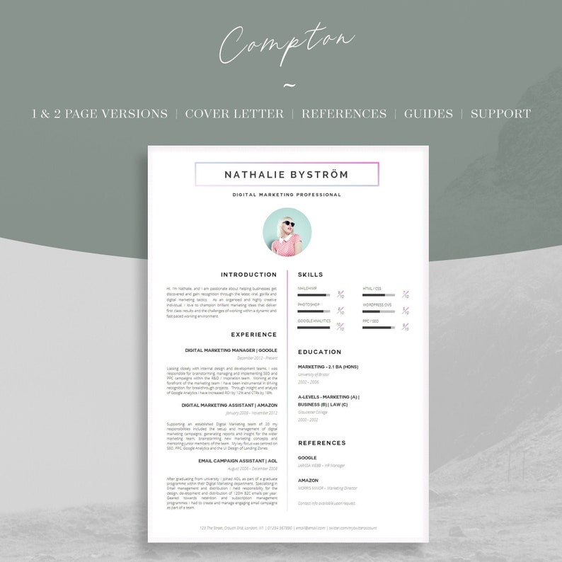 Creative CV Template for Word CV Design Creative Resume Template Designer CV Marketing Resume for Word Impact Resume Compton image 1