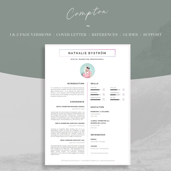 Creative Cv Template For Word Cv Design Creative Resume Etsy