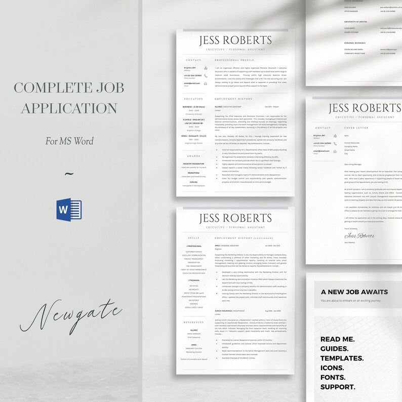 Traditional resume example, complete job application download pack, professional resume template with cover letter and references template.  Resume pack with support and guides.