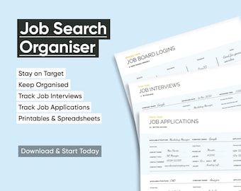Job Search Organiser | Job Application Tracker | Job Interview Tracker | Job Search Planner | Job Search Spreadsheet | Printable Job Search