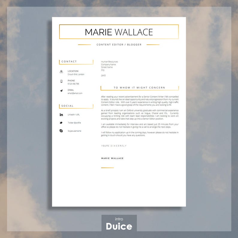 Professional Resume Template For Word Resume Template For Etsy
