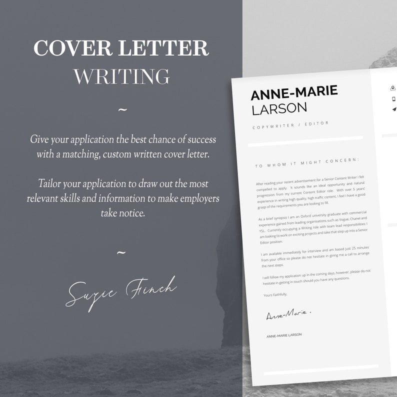 Cover letter writing services on Etsy.  Recruitment writing services.