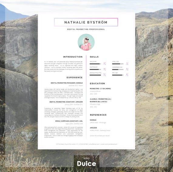 creative cv template for word résumé template for word etsy