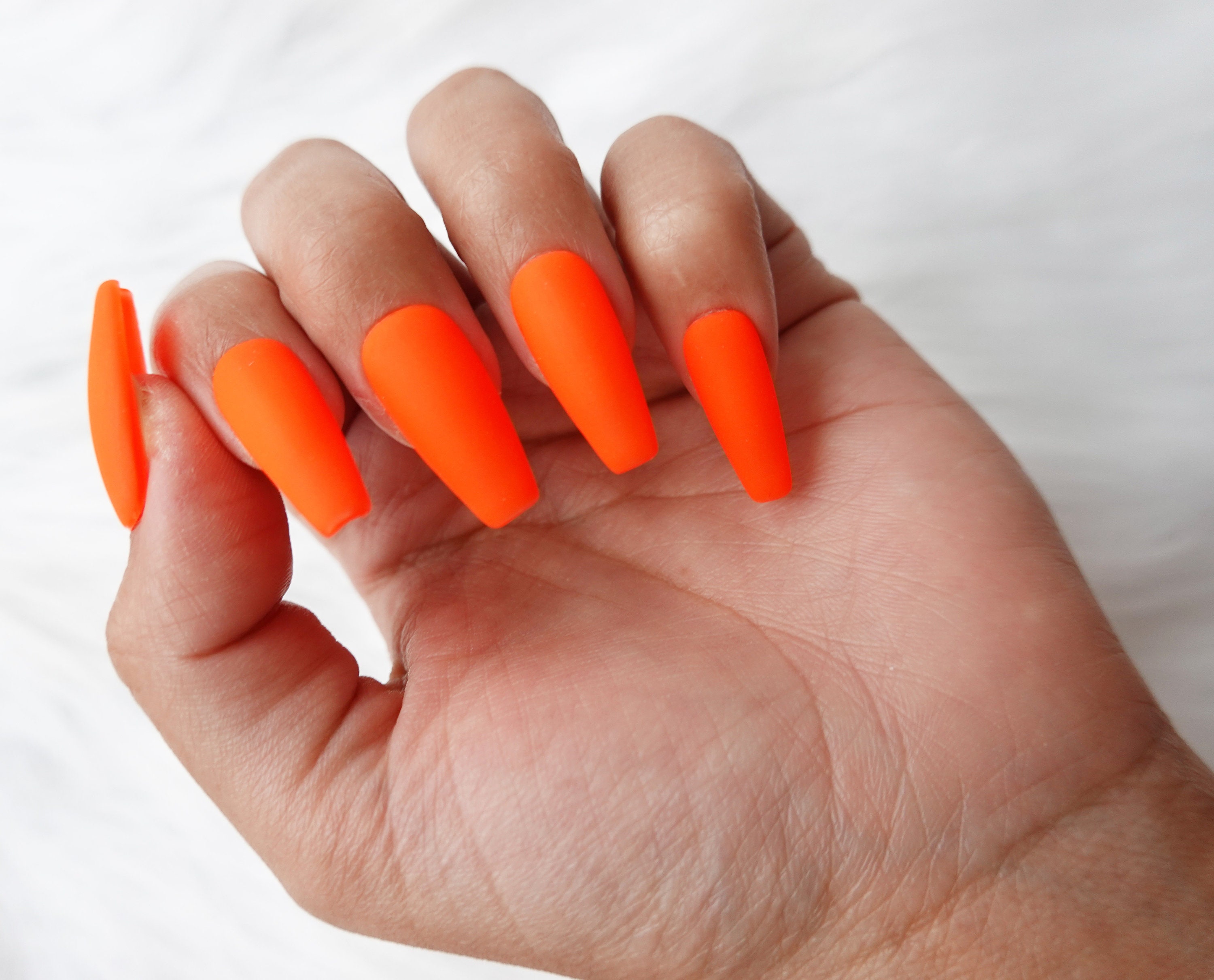 Pin by Alexis on Nails | Orange acrylic nails, Neon orange nails, Almond acrylic  nails