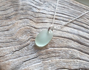 Sterling Silver and Aqua Sea Glass Pendant Necklace - from Imogen's Beach