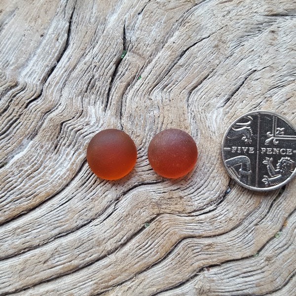 Small, Medium and Large Pairs of Amber Sea Glass Cabochons - genuine North East English Coast sea glass - direct from Imogen's Beach