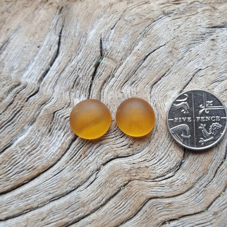 Small, Medium and Large Pairs of Honey Amber Sea Glass Cabochons genuine North East English Coast sea glass direct from Imogen's Beach image 1