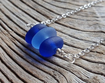 Sterling Silver and Beautiful Blues Sea Glass Wave Necklace - from Imogen's Beach