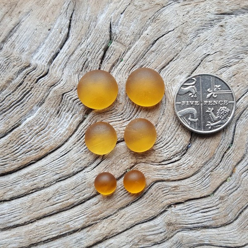 Small, Medium and Large Pairs of Honey Amber Sea Glass Cabochons genuine North East English Coast sea glass direct from Imogen's Beach image 7