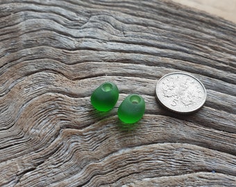 Green Sea Glass Earrings Drops - Seaham and North East Coast - Direct from Imogen's Beach