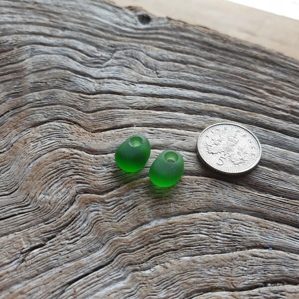 Green Sea Glass Earrings Drops - Seaham and North East Coast - Direct from Imogen's Beach