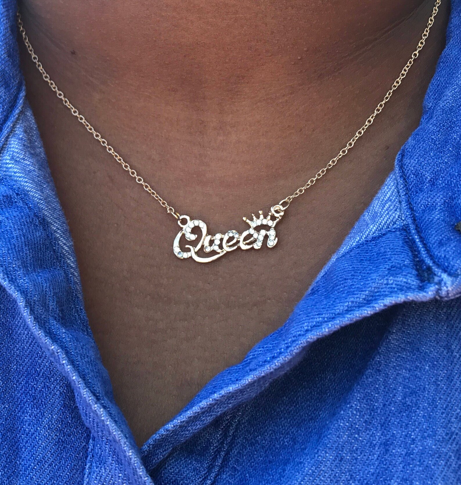 Silver and Gold Queen Script Necklace Queen Gold Necklace Etsy