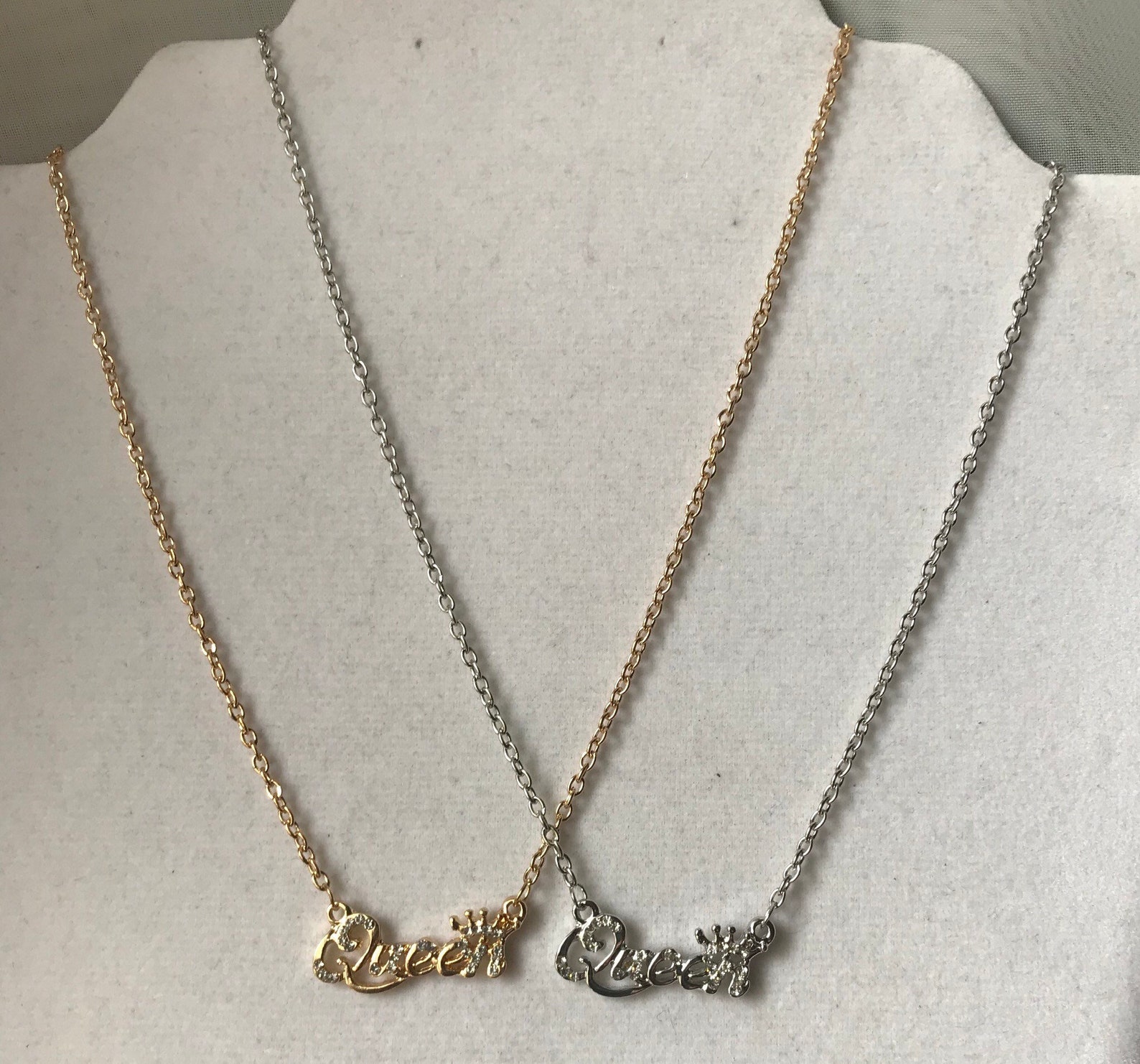 Silver and Gold Queen Script Necklace Queen Gold Necklace Etsy