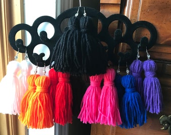 10 Dollars! Tassel earrings, assorted color tassel earrings, colorful tassels, handmade yarn tassels, mixed color tassels