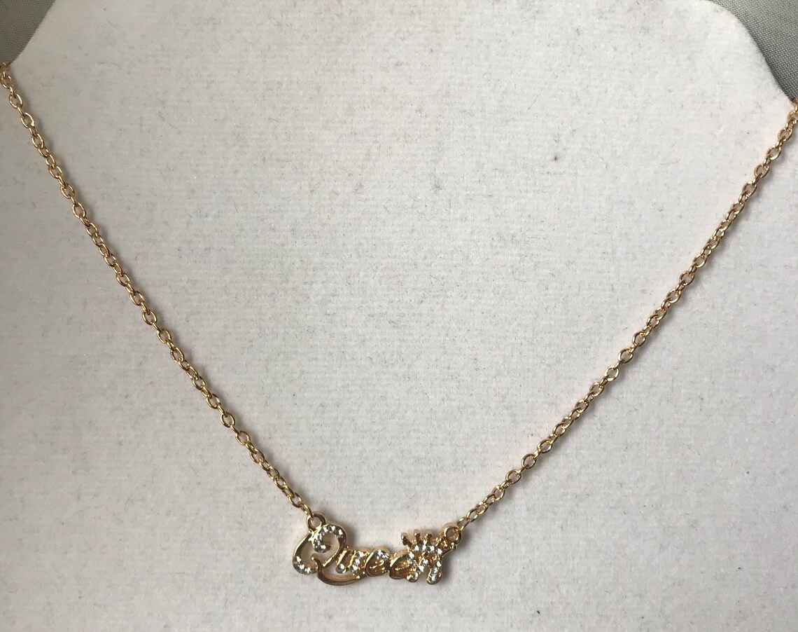 Silver and Gold Queen Script Necklace Queen Gold Necklace Etsy