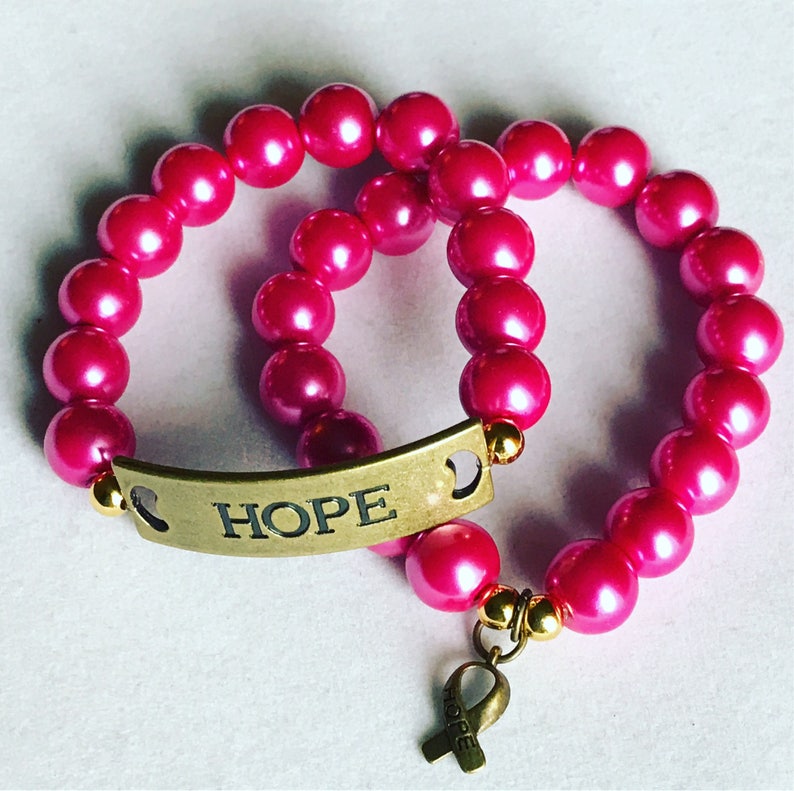 Breast Cancer Awareness Beaded Bracelet Pink Ribbon Bracelet Etsy