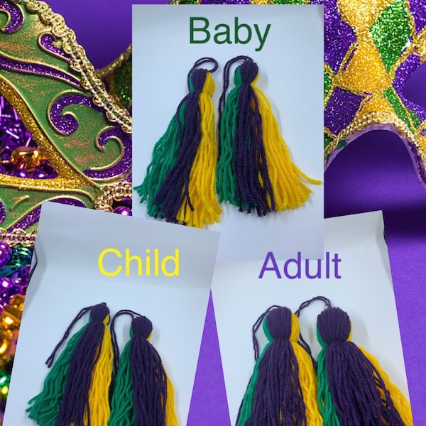 Purple Green and Gold yarn boot tassels, Mardi Gras boot tassels, majorette boot tassels, thick tassels