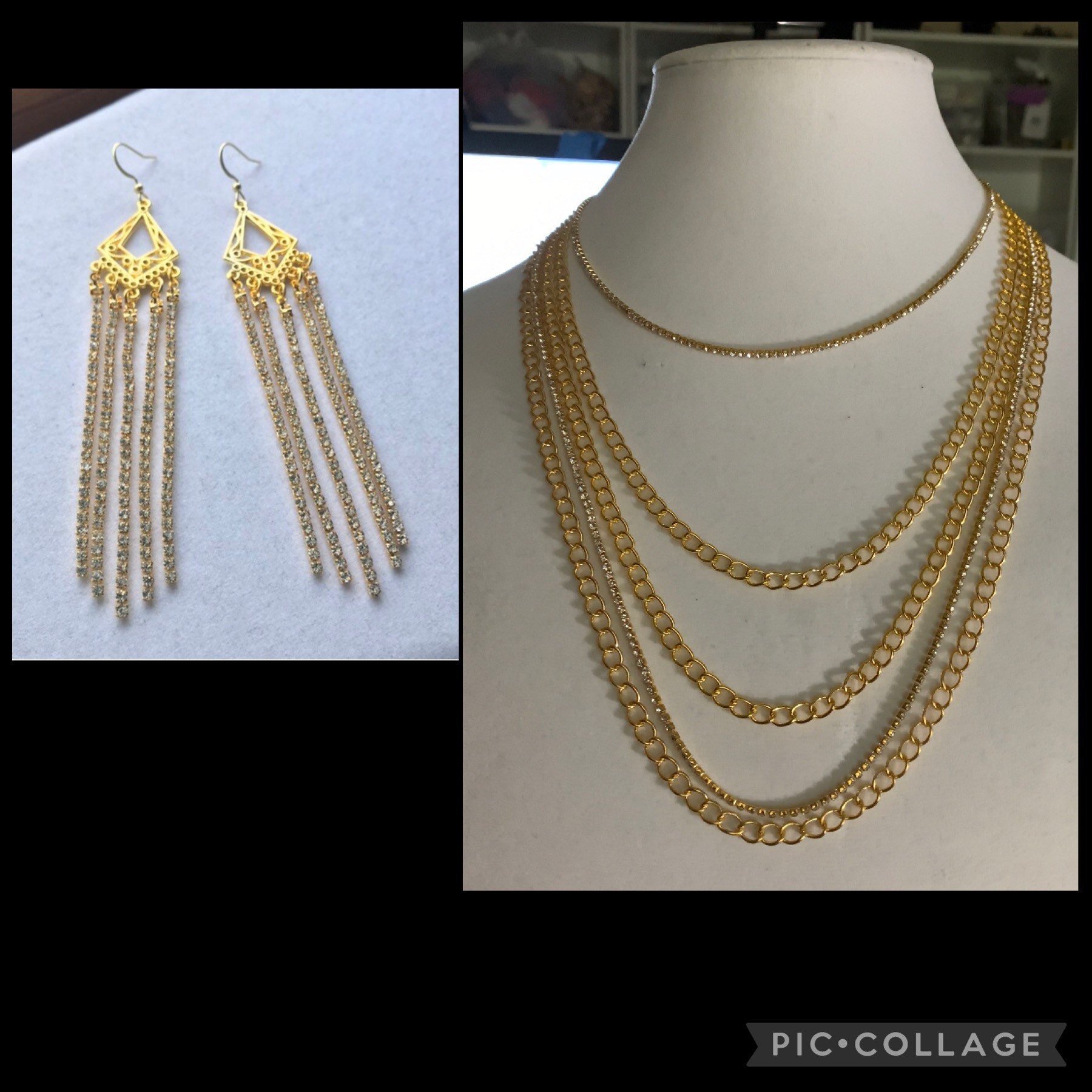 5 Layered Gold Chain Necklace Embellished Five Layered Gold Chain