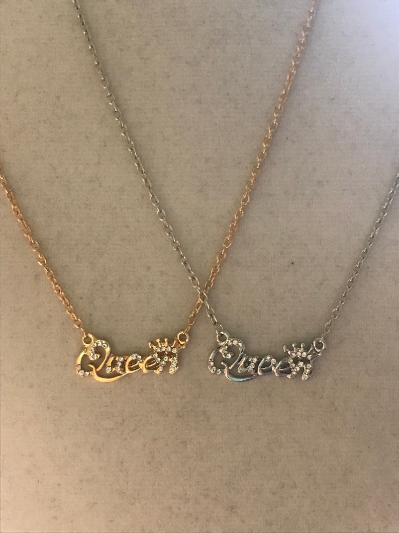 Silver and Gold Queen Script Necklace Queen Gold Necklace Etsy