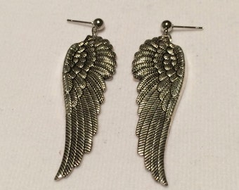 Silver Earrings, wing earrings, silver jewelry, silver wings, angel wings earrings, angel wing jewelry, feather earrings, gothic earrings