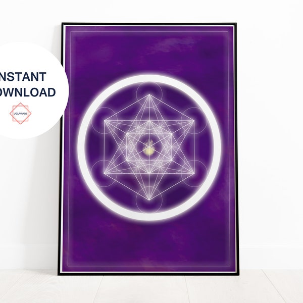 Cube Metatron Affiche géométrie sacrée Tableau print deco maison Meditation imprimé decoration violet