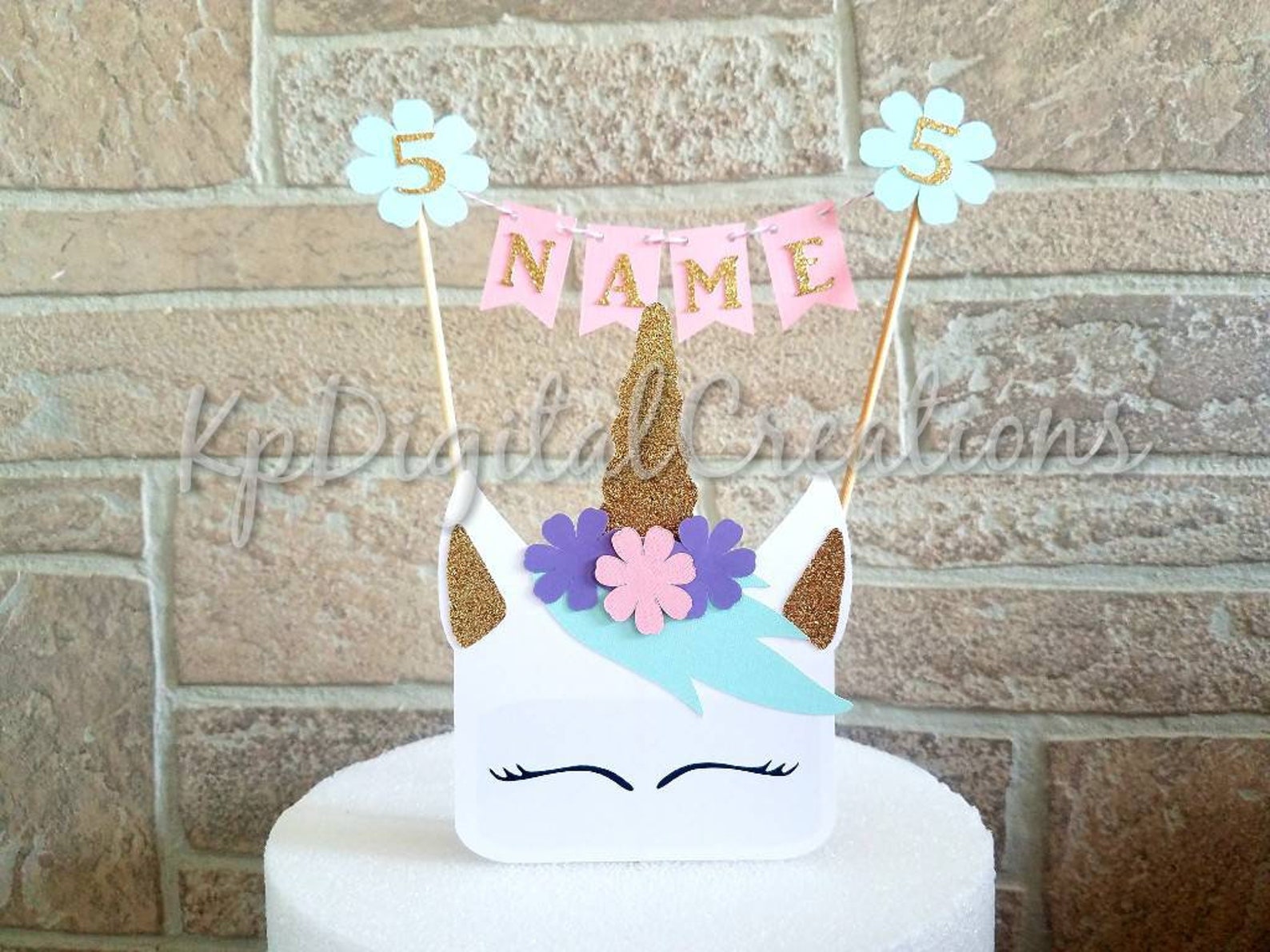 unicorn bunting banner cake toppers cakes cupcakes candy
