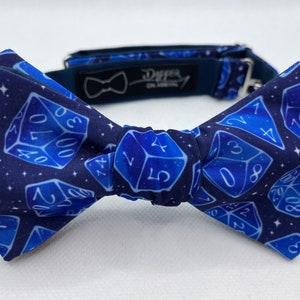Navy Dice Bow Tie, Self Tie, Pre Tied, D20, Gaming Dice, Roll For Initiative, Dungeons And Dragons, D&D, TTRPG, Gamer, Dapper On Arrival