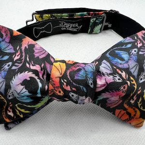 Pajarita de Dragones Arcoíris, para atar, preatada, arcoíris, orgullo, Gaymer, DnD, RPG de mesa, inclusión, D20, dados, elegante al llegar