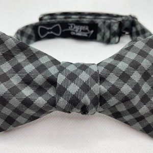 Bow Tie, Black Gray Gingham, Suit and Tie, Self Tie, Pre Tied, Bowtie, Wedding, Groom, Prom, Work, Groomsmen, Dance, Dapper on Arrival