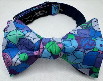 Gaming Dice Bow Tie, Self Tie, Pre Tied, Pocket Square, D20, Gaming Dice, Blue, Purple, Mystic, Magic, RPG, Wedding, Prom, Dapper On Arrival