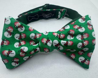 Snowman Bow Tie, Green, Self Tie, Pre Tied, Holiday, Gift, Stocking Stuffer, Christmas, Gifts for Him/Her, Festive, Snow, Dapper On Arrival