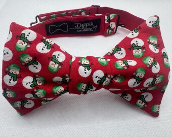 Snowman Bow Tie, Red, Bowtie, Holiday, Christmas, Gift, Stocking Stuffer, Adjustable, Self Tie, Pre Tied, Winter, Snow, Dapper On Arrival