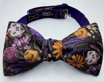 Gaming Dice Bow Tie, D&D, Self-Tie, Pre-Tied, Bowtie, Floral, D20, Roll For Initiative, Dapper On Arrival