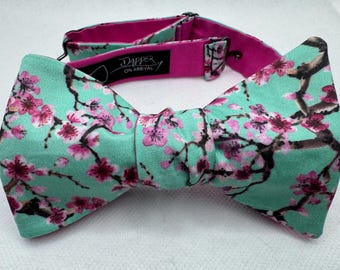 Sakura Bow Tie, Cherry Blossoms, Iced Tea, Self Tie, Pre Tied, Dapper On Arrival