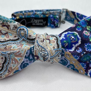 Fancy Floral Bow Tie, Self Tie, Pre Tied, Bowtie, Purple, Teal, Gold, Leaf, Ornate, Suit and Tie, Wedding, Groom, Prom, Dapper On Arrival