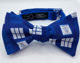 Police Box Bow Tie, Self Tie, Pre Tied, Bowtie, Doctor, Time Travel, Bow Ties are Cool, Wedding, Groom, Prom, Blue Box, Dapper On Arrival