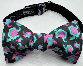 Dragon Dice Bow Tie, Self Tie, Pre Tied, Bowtie, Vaporwave, Roll for Initiative, Dnd, Dungeons and Dragons, Gaming Dice, Dapper On Arrival