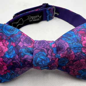 Bi Roses Bow Tie, Pride, Self Tie, Pre Tied, Bowtie, Necktie, LGBTQIA+, Ally, Lesbian, Gay, Trans, Non Binary, Pan, Dapper On Arrival