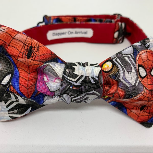Bow Tie made from Superhero Fabric, Self Tie, Pre Tied, Comic Books, Geek, Nerdy, Suit, Prom, Spider, Wedding, Groom, Dapper On Arrival
